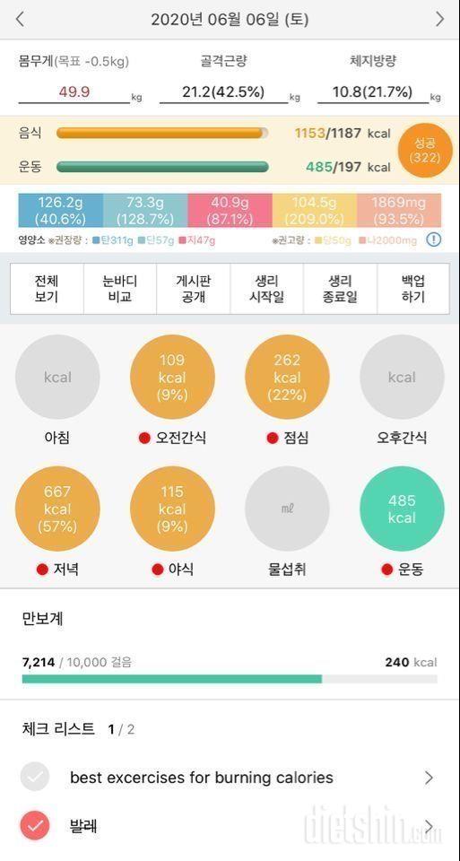 토요일 식단 운동 일요일 공체