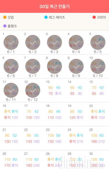 30일 복근 만들기 12일차 성공!