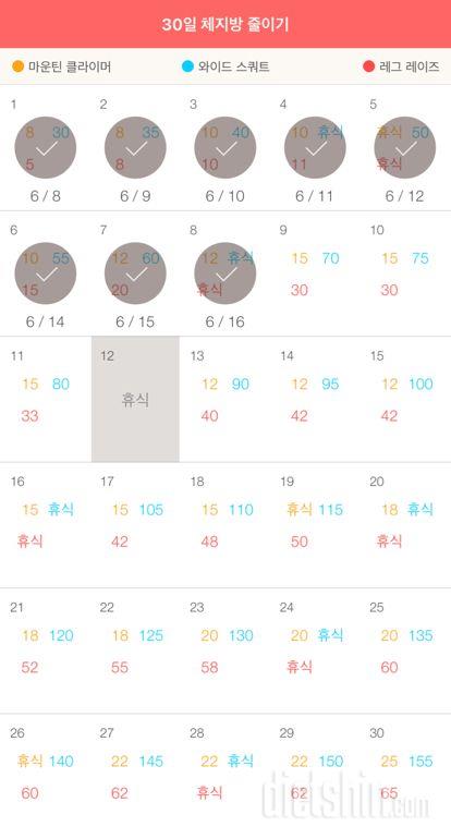 30일 체지방 줄이기 8일차 성공!