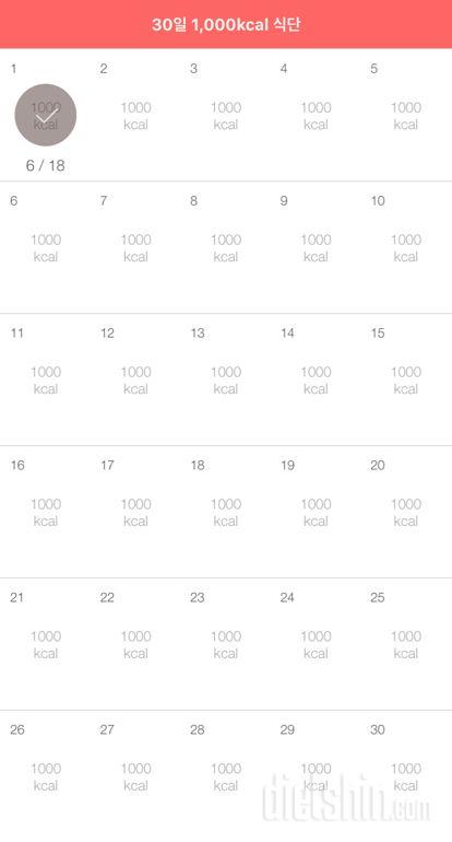 30일 1,000kcal 식단 1일차 성공!