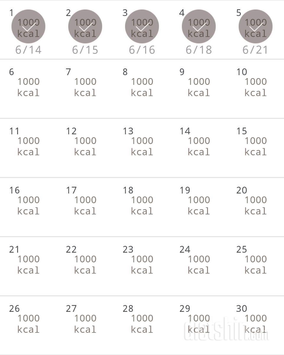 30일 1,000kcal 식단 5일차 성공!