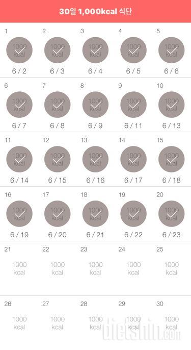 30일 1,000kcal 식단 20일차 성공!