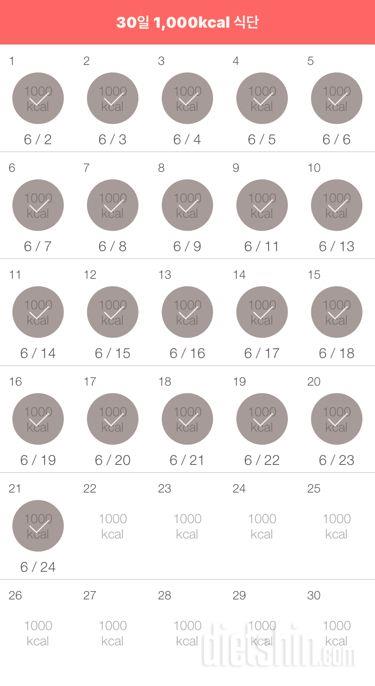 30일 1,000kcal 식단 21일차 성공!