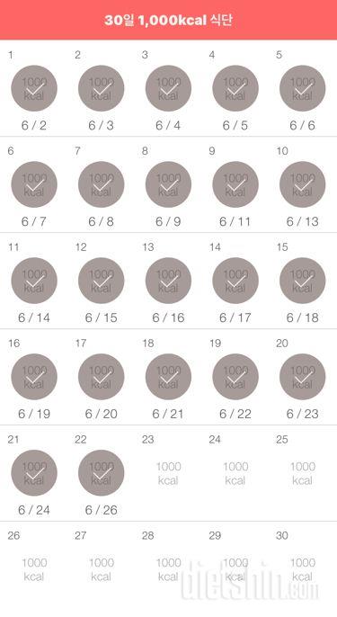 30일 1,000kcal 식단 22일차 성공!