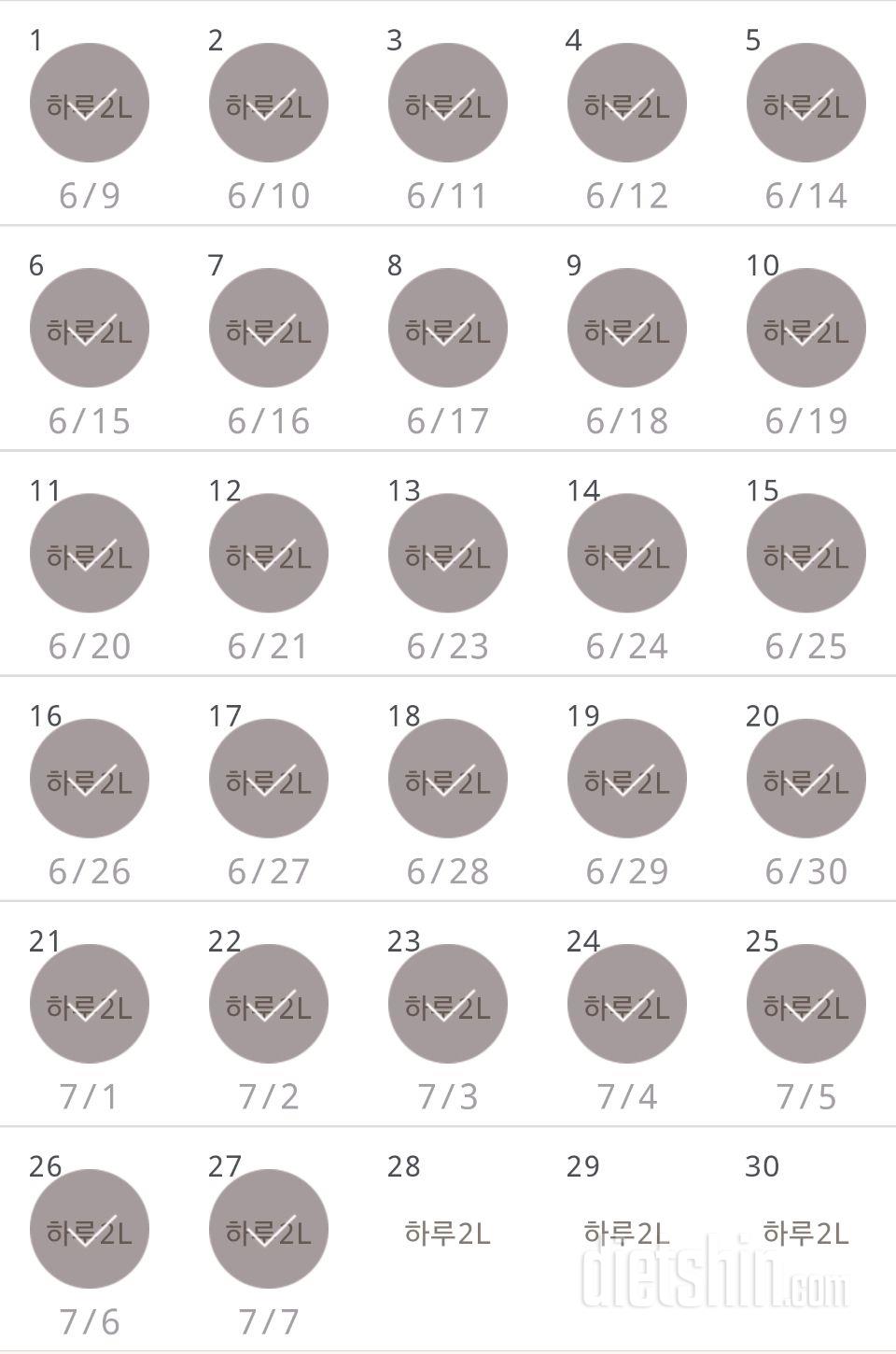 30일 하루 2L 물마시기 27일차 성공!