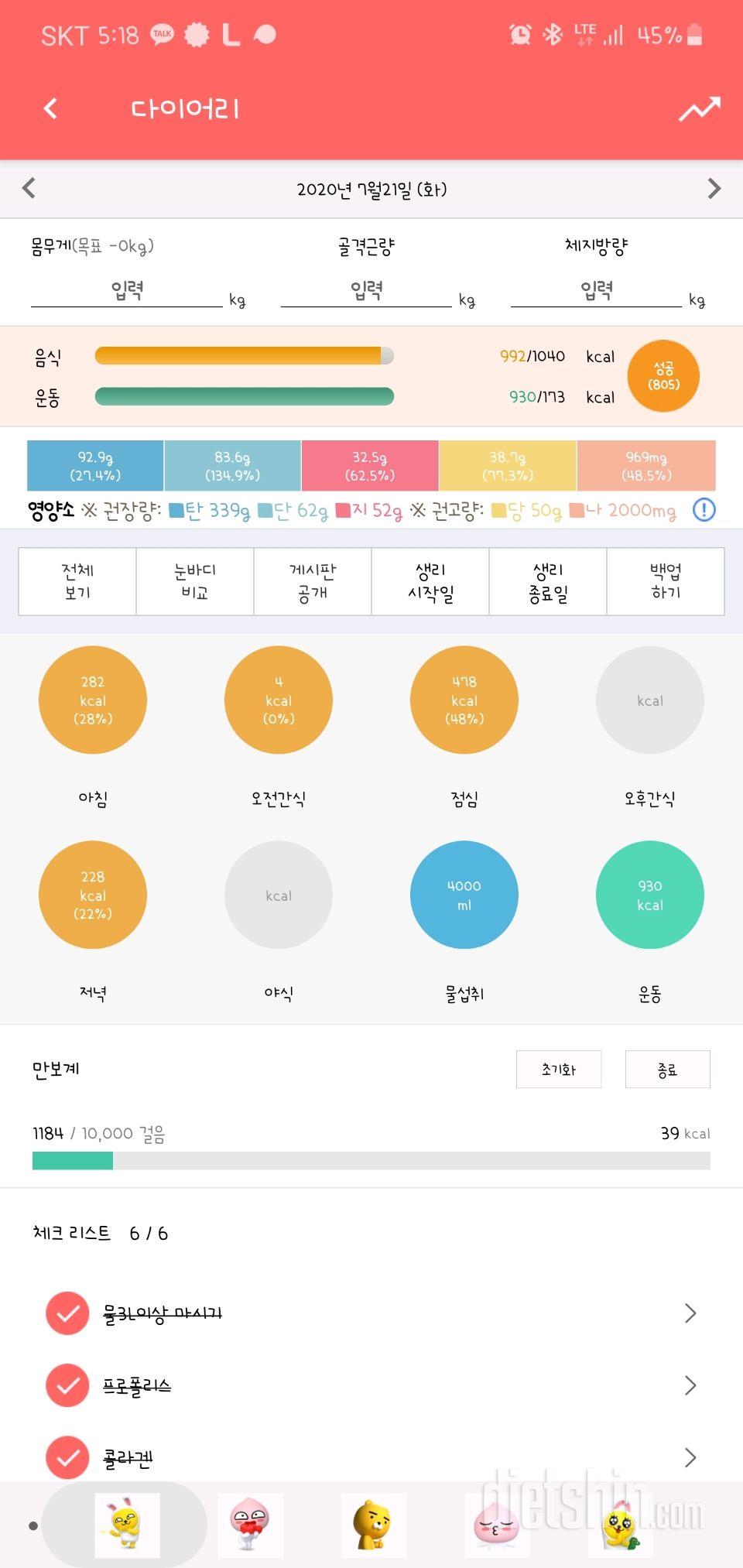 30일 1,000kcal 식단 140일차 성공!