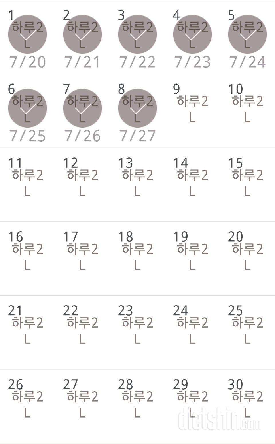 30일 하루 2L 물마시기 8일차 성공!