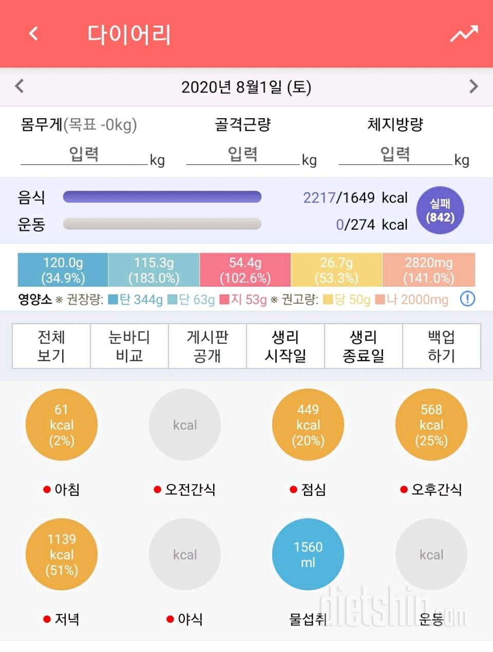 8/1(토)하루식단~.