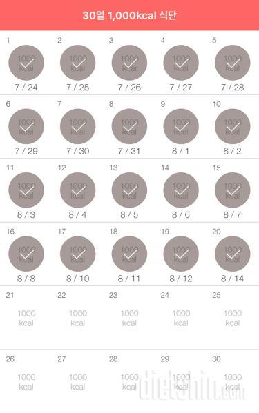 30일 1,000kcal 식단 20일차 성공!