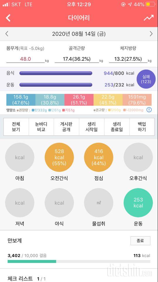 30일 1,000kcal 식단 20일차 성공!