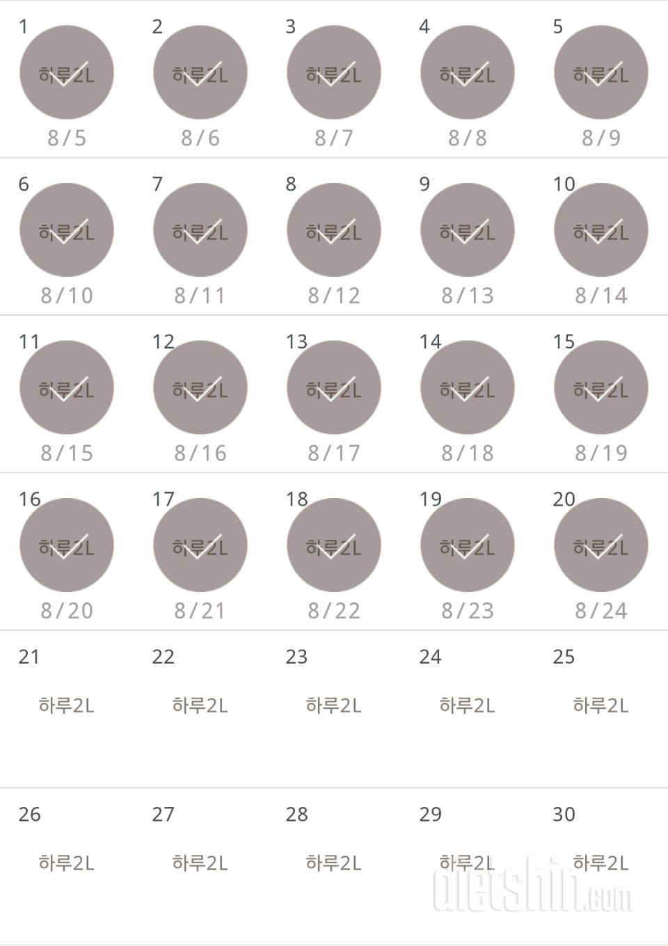 30일 하루 2L 물마시기 80일차 성공!