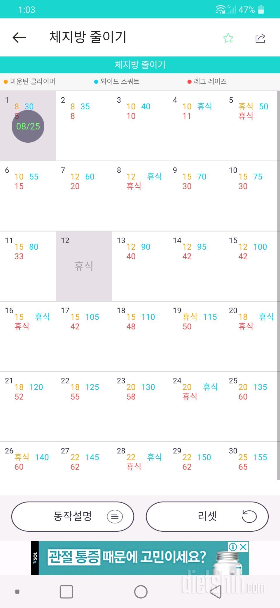 30일 체지방 줄이기 31일차 성공!