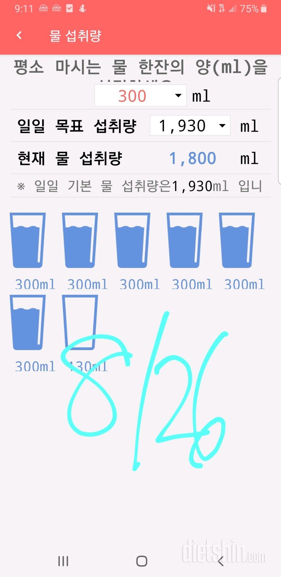 30일 하루 2L 물마시기 96일차 성공!