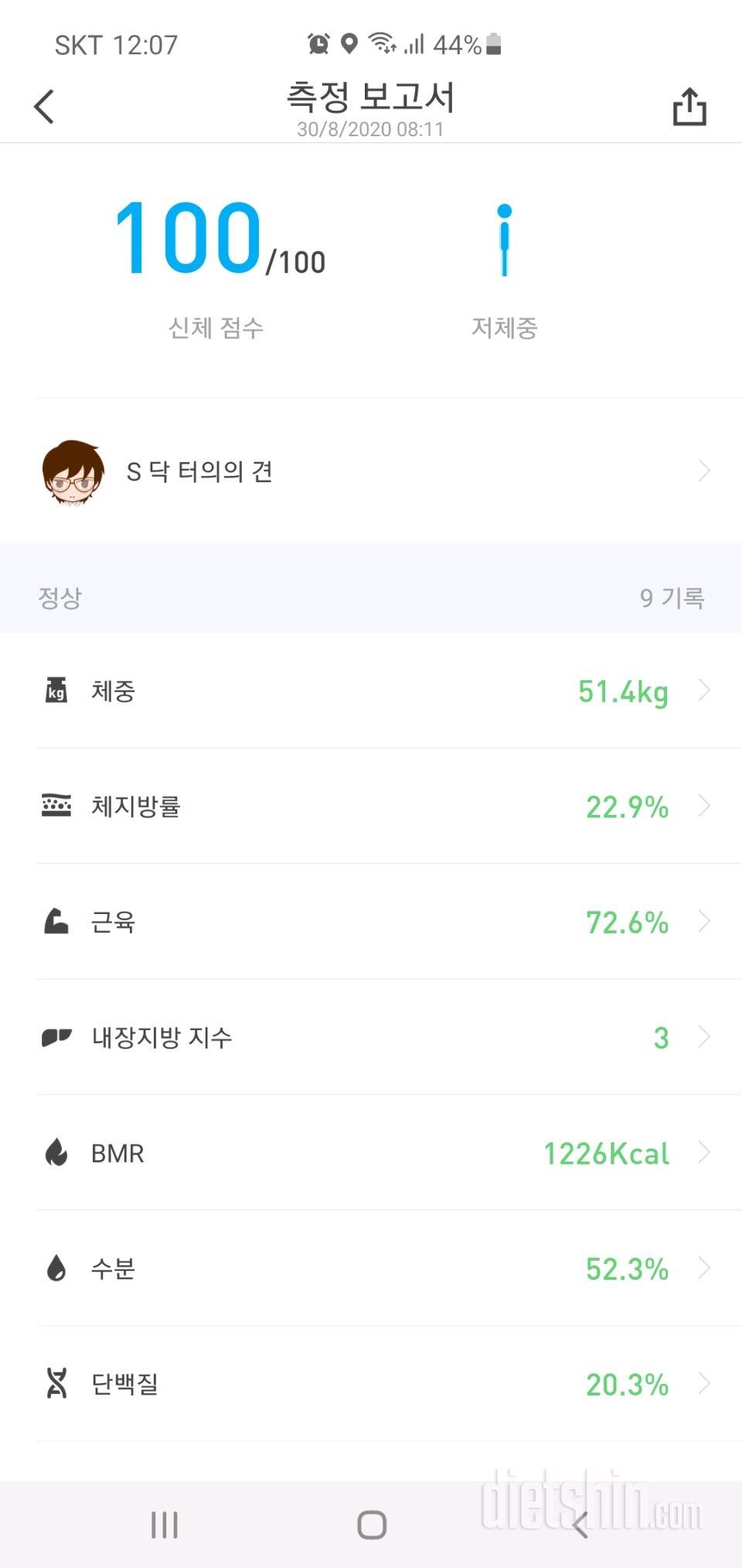 아이코 또 늘었네요 51.4kg