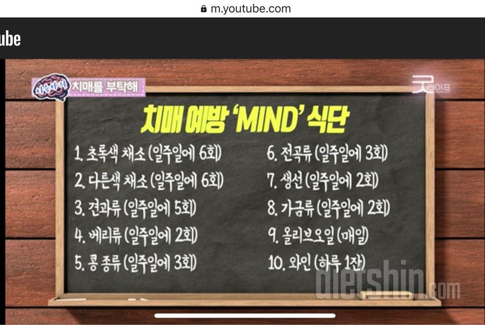 치매를 53프로 감소 시키는 MIND 식단