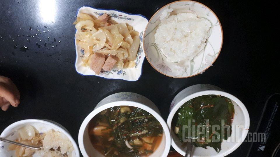09월 03일( 아침식사 )쌀밥 깻잎장아찌 열무김치 양배추햄볶음