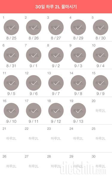 30일 하루 2L 물마시기 19일차 성공!