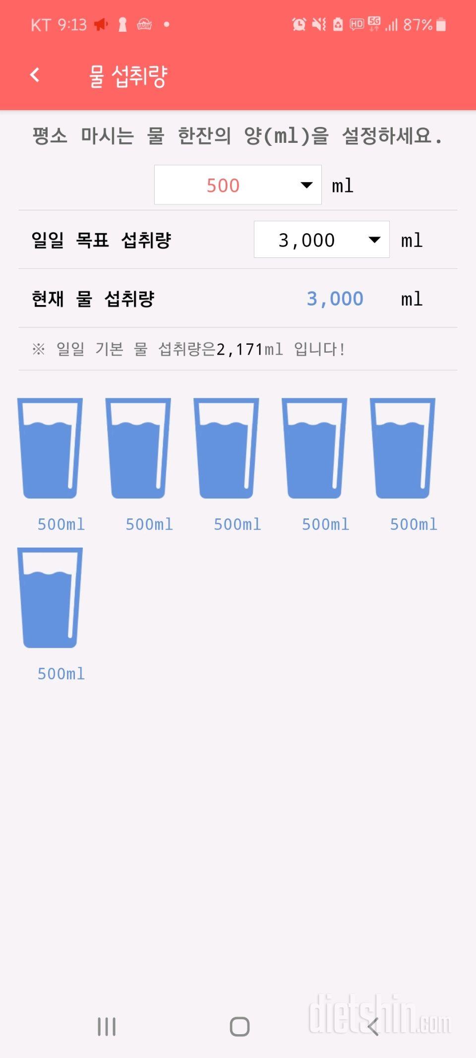 30일 하루 2L 물마시기 5일차 성공!