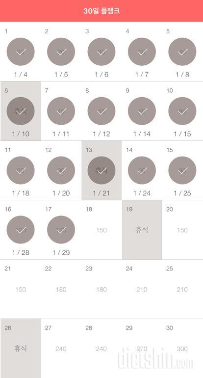 30일 플랭크 17일차 성공!