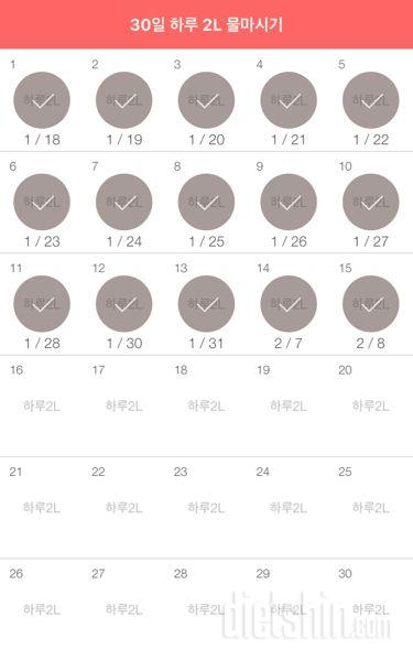 30일 하루 2L 물마시기 15일차 성공!