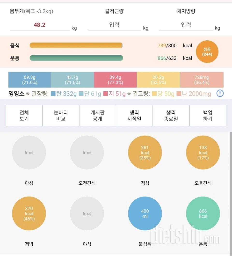 3월22일자 다이어트 기록