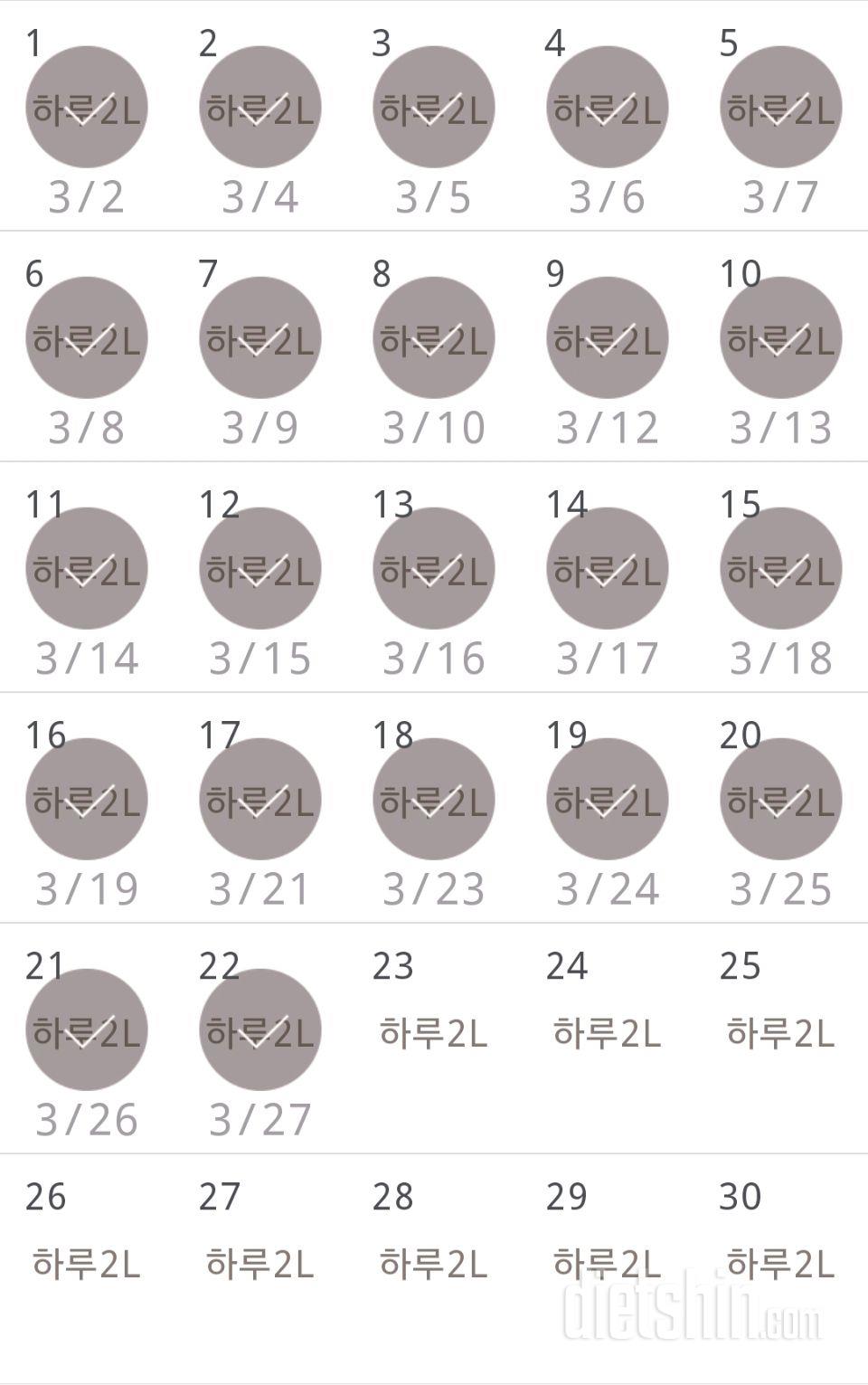 30일 하루 2L 물마시기 22일차 성공!