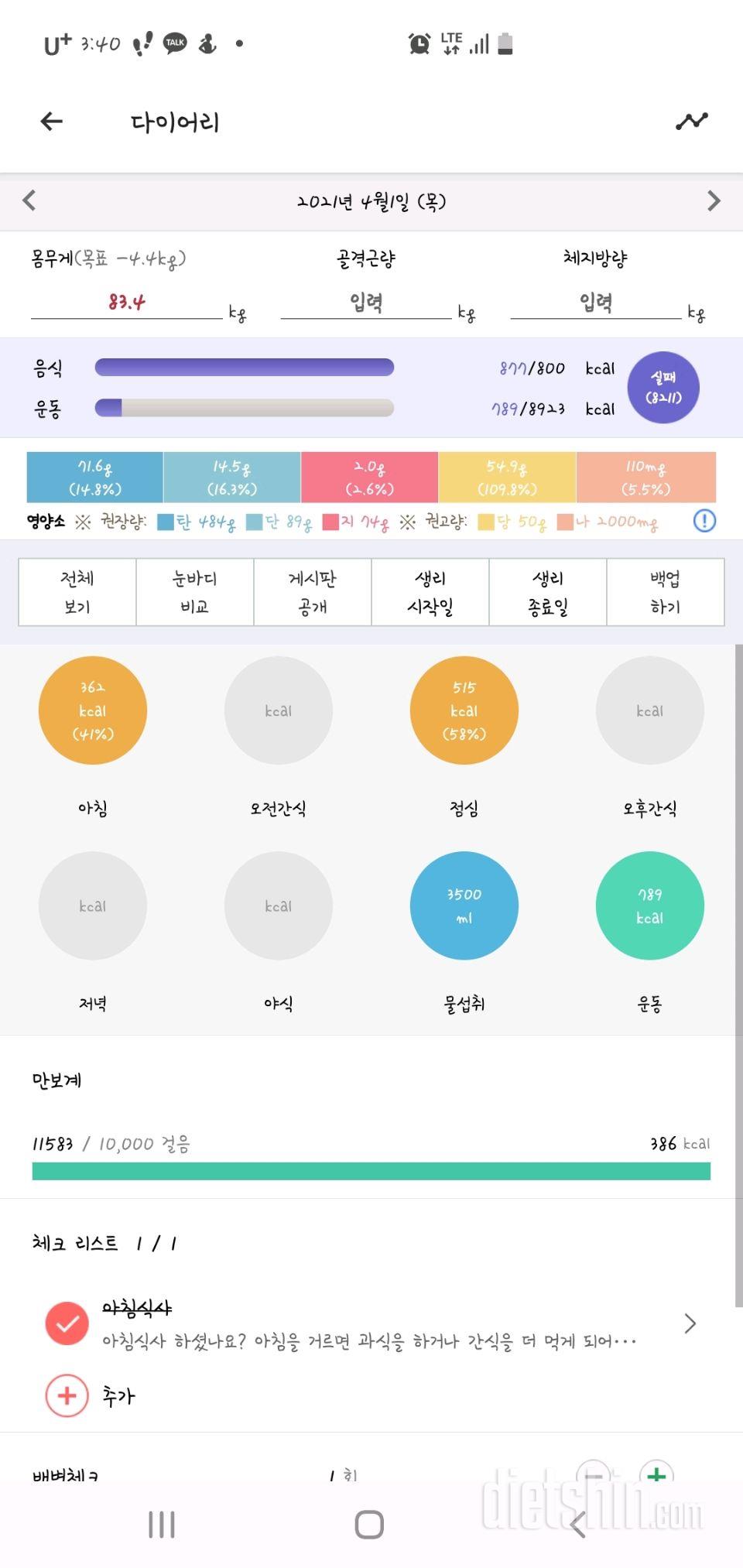 마이너스칼로리 다이어트 4일차