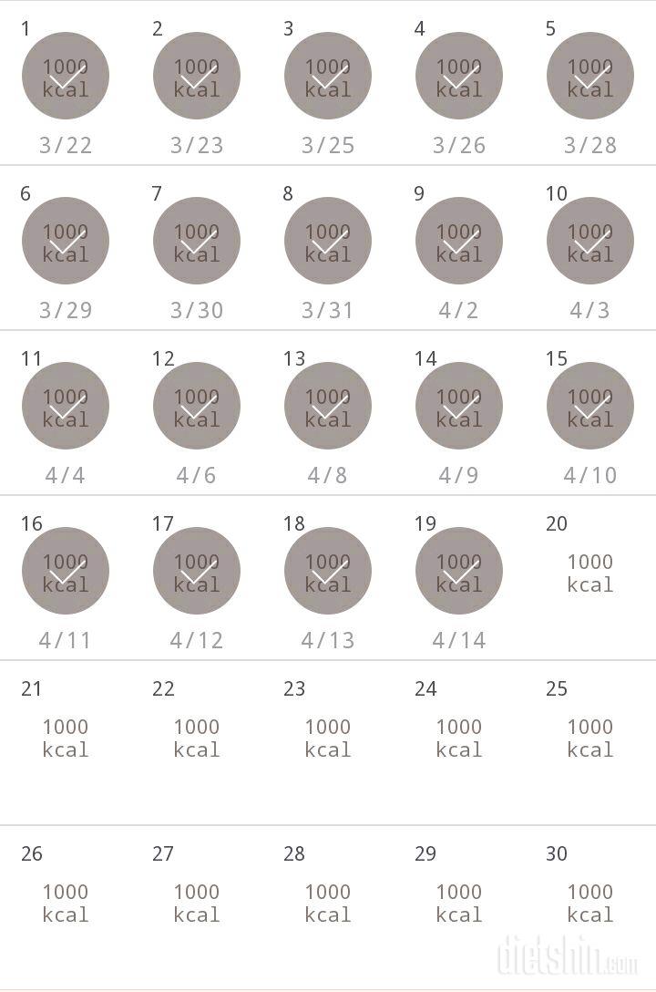 30일 1,000kcal 식단 19일차 성공!