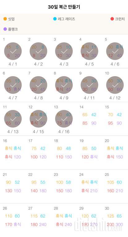 30일 복근 만들기 13일차 성공!