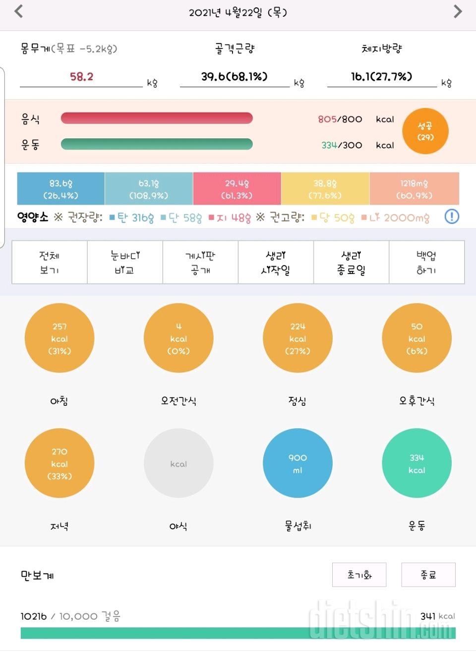 30일 1,000kcal 식단 1일차 성공!