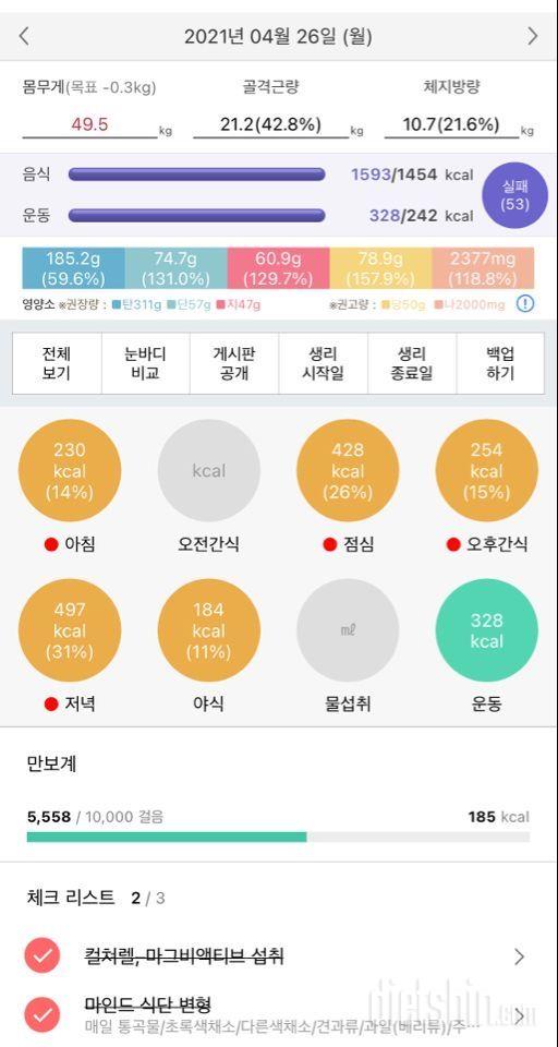 월요일 식사 운동 화요일 공체