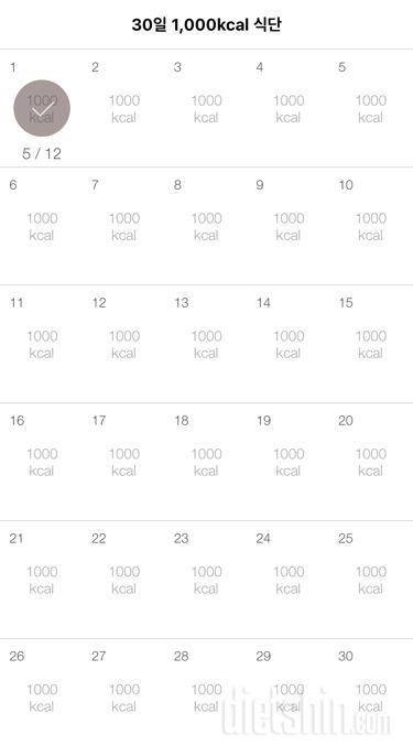 30일 1,000kcal 식단 1일차 성공!