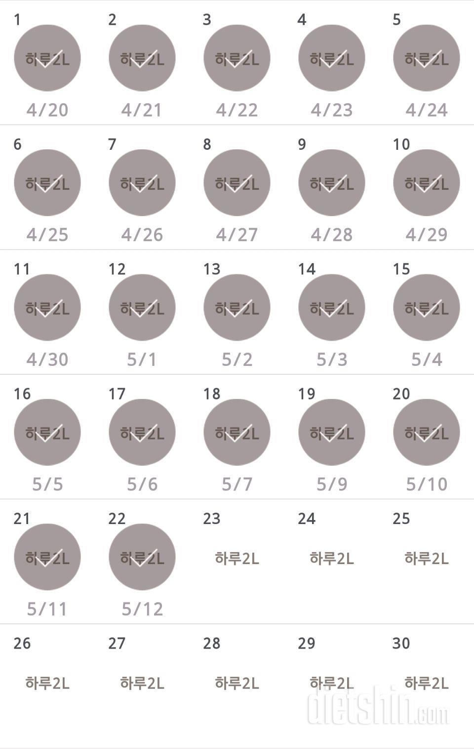 30일 하루 2L 물마시기 22일차 성공!