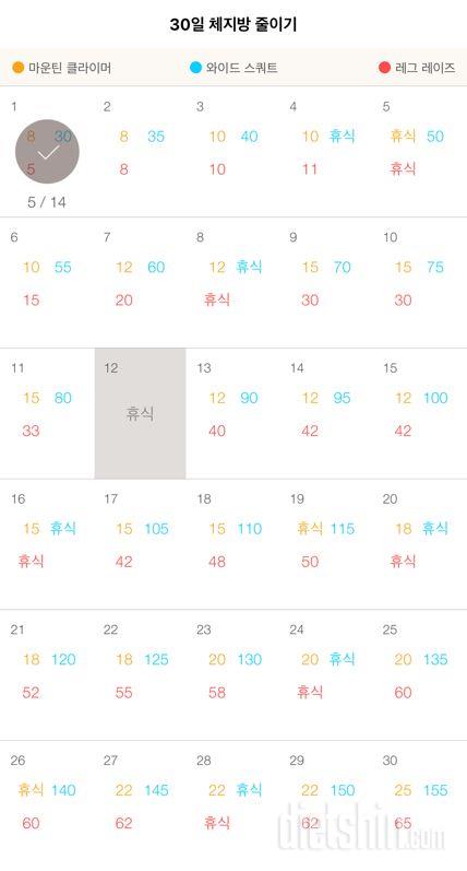 30일 체지방 줄이기 1일차 성공!