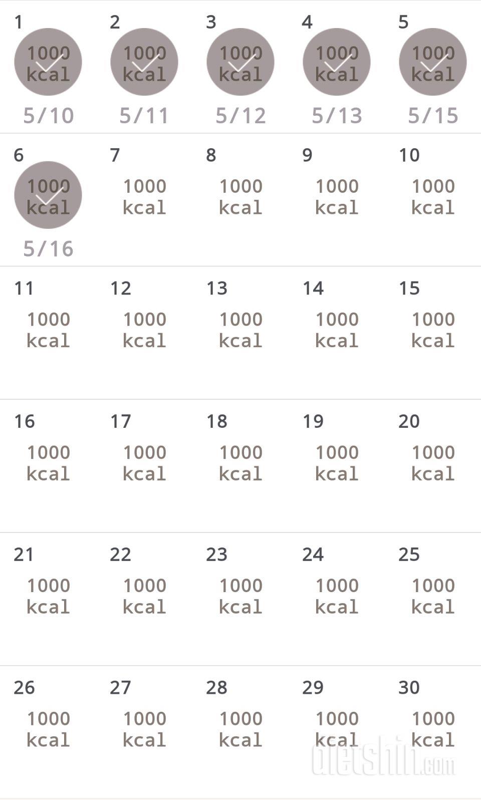 30일 1,000kcal 식단 6일차 성공!