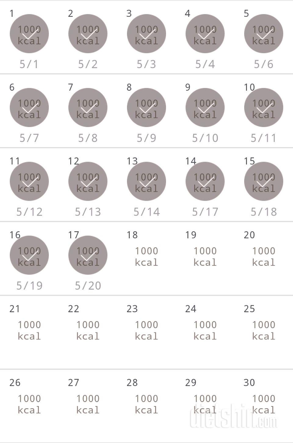 30일 1,000kcal 식단 17일차 성공!