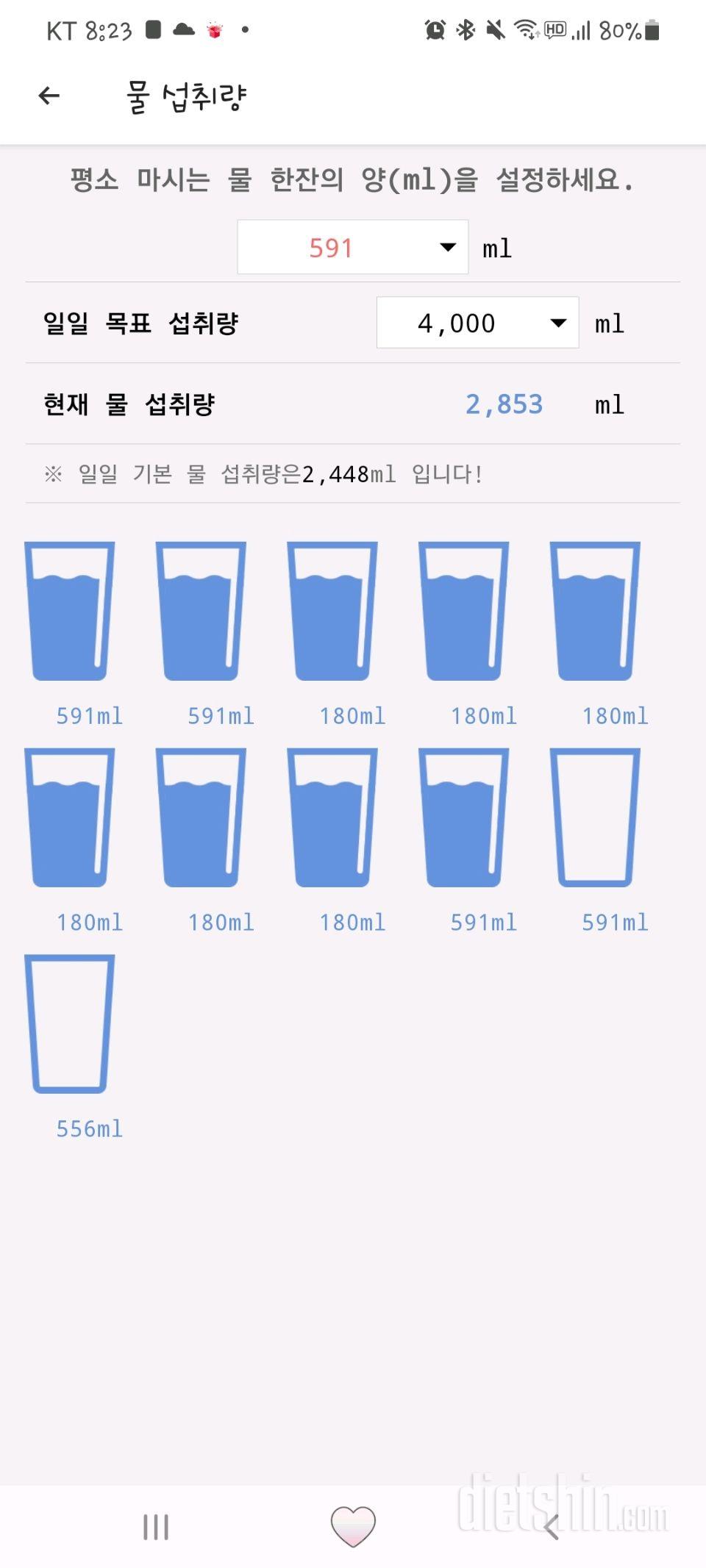 30일 하루 2L 물마시기 1일차 성공!