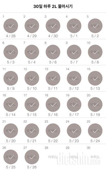 30일 하루 2L 물마시기 27일차 성공!