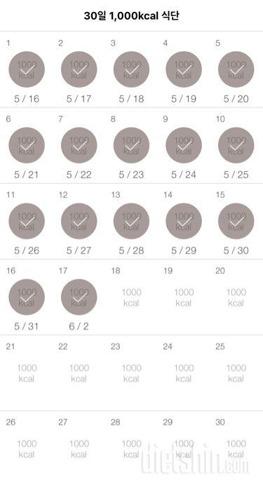 30일 1,000kcal 식단 17일차 성공!