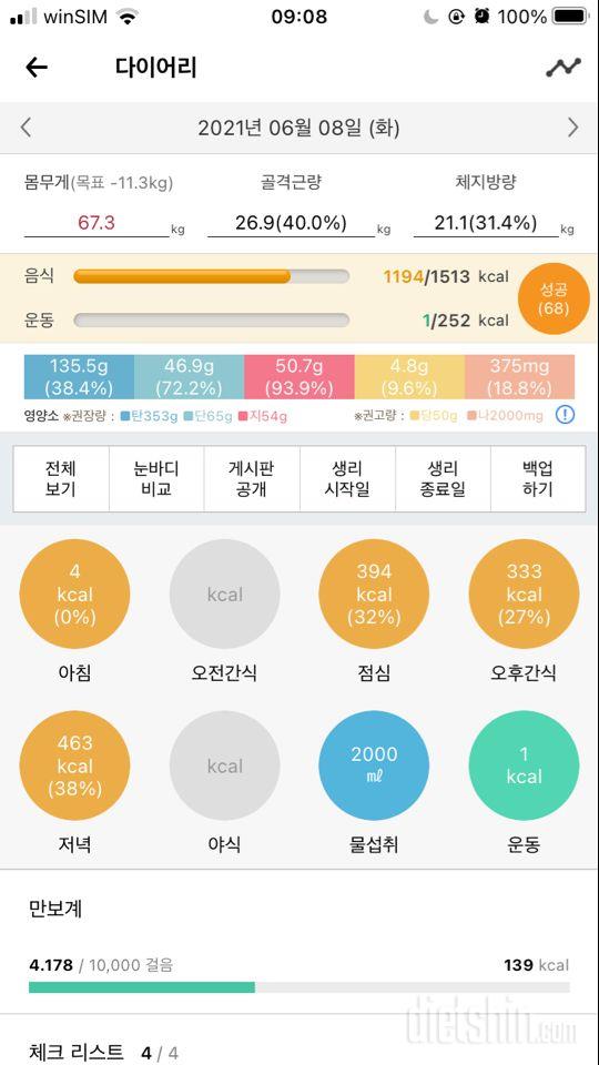 30일 야식끊기 7일차 성공!