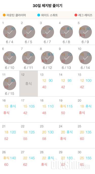 30일 체지방 줄이기 11일차 성공!