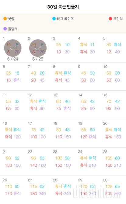 30일 복근 만들기 2일차 성공!