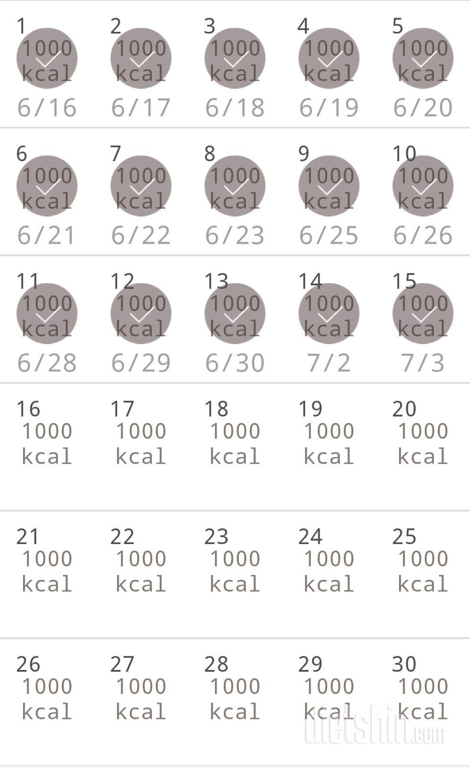 30일 1,000kcal 식단 15일차 성공!