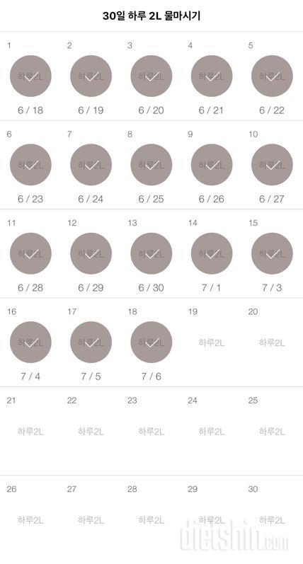 30일 하루 2L 물마시기 18일차 성공!