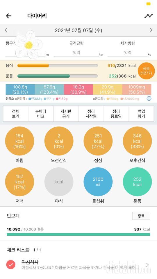 30일 밀가루 끊기 32일차 성공!