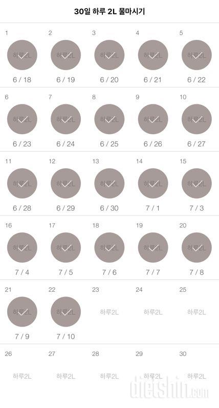 30일 하루 2L 물마시기 22일차 성공!