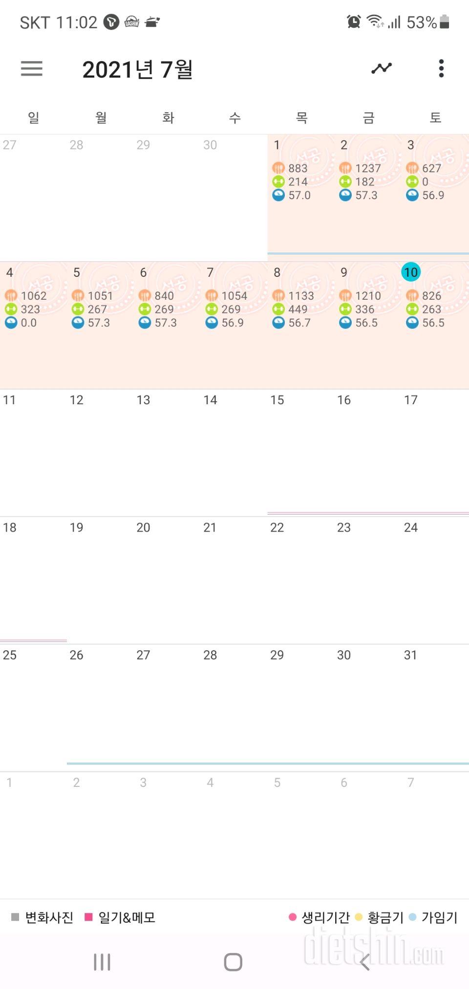 60.5에서 56.5 한달 반 걸렸어요