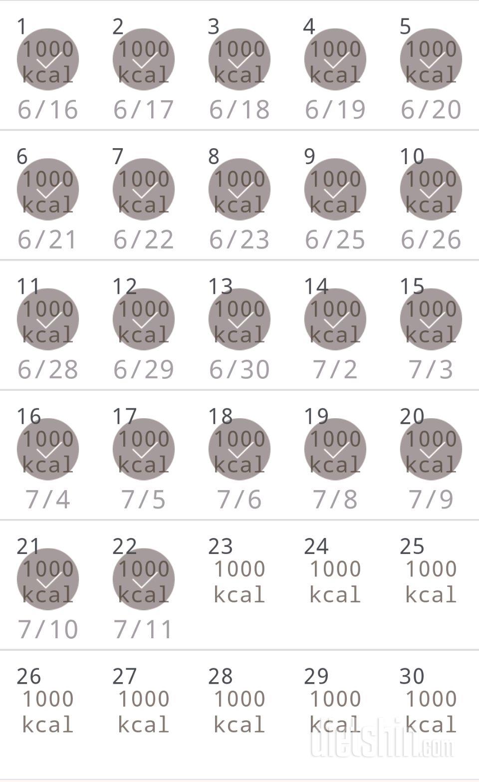 30일 1,000kcal 식단 22일차 성공!