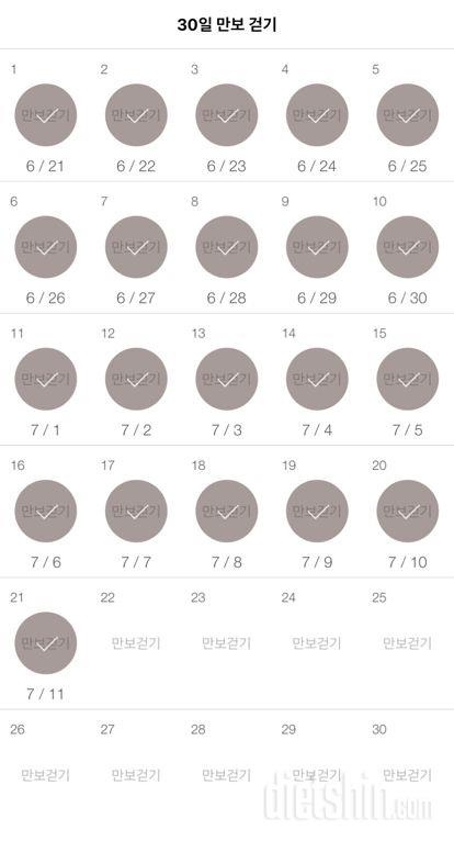 30일 만보 걷기 21일차 성공!