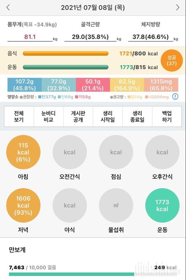 21.07.08 다욧 8일 -0.3kg 총 2.6kg 감량